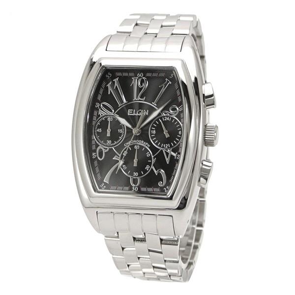 ELGIN（エルジン） 腕時計 トノー型 クロノグラフ メンズ ブラック文字