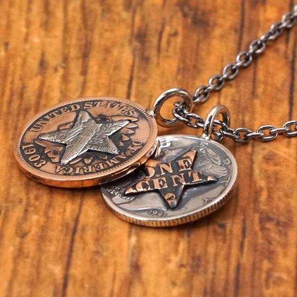 ノースワークス NORTH WORKS スター コインネックレス ペンダント チェーン付き インディアン ヘッド 1セント銅貨 マーキュリー 10セント ダイム銀貨 N-620_2