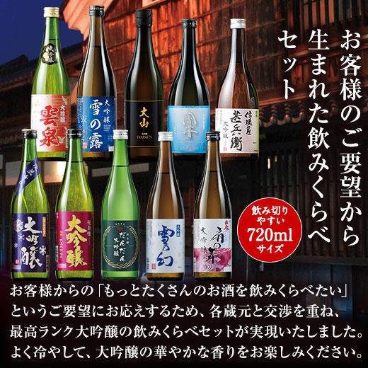 日本酒 父の日 大吟醸酒 特割 全国 10酒蔵 大吟醸 飲みくらべ 10本組 第4弾 飲み比べセット 720ml 10本 父の日 プレゼント 2024 お中元 ギフト｜bellunafoods｜02