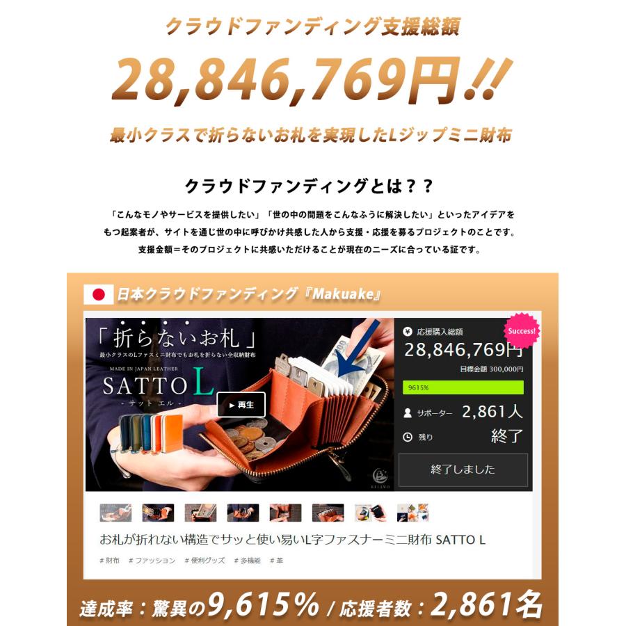 SATTO L 財布 メンズ 栃木レザー 本革 薄い L字ファスナー ミニ財布 蛇腹カードポケット 左利き仕様 使いやすい ギフト BELLVO 父の日の画像