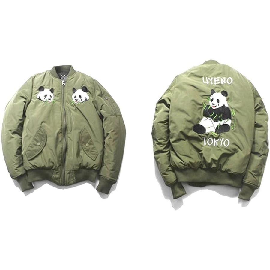 美品 Ma 1 上野パンダ刺繍 フライトジャケット メンズ L ジャン ナイロン Ma1 ライダース Ma 1 ミリタリージャケット カーキ色 レイングッズ 雨具