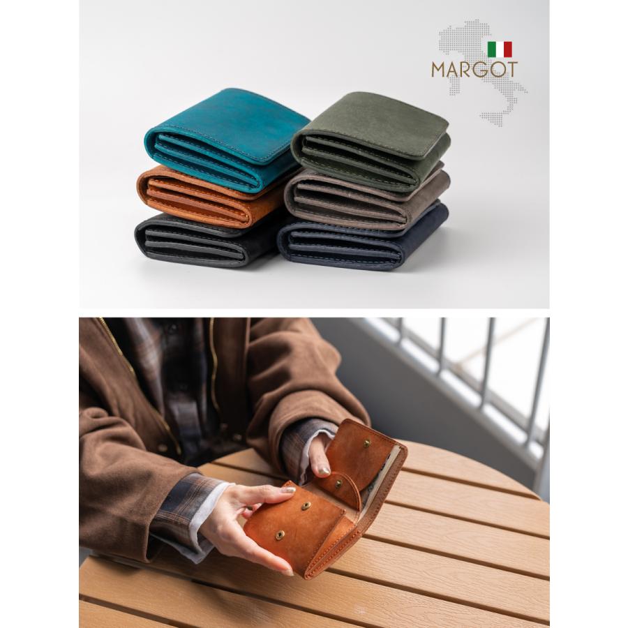 縦型財布 小さい財布 本革 MARGOT マルゴー イタリアンレザー 二つ折り