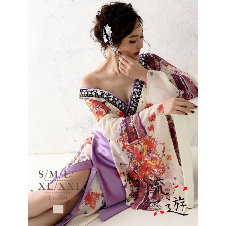 流遊着物ロングドレス花魁和柄和風 Ryuyu 花魁 コスプレ 衣装 和柄ドレス コンパニオン 着物 ドレス