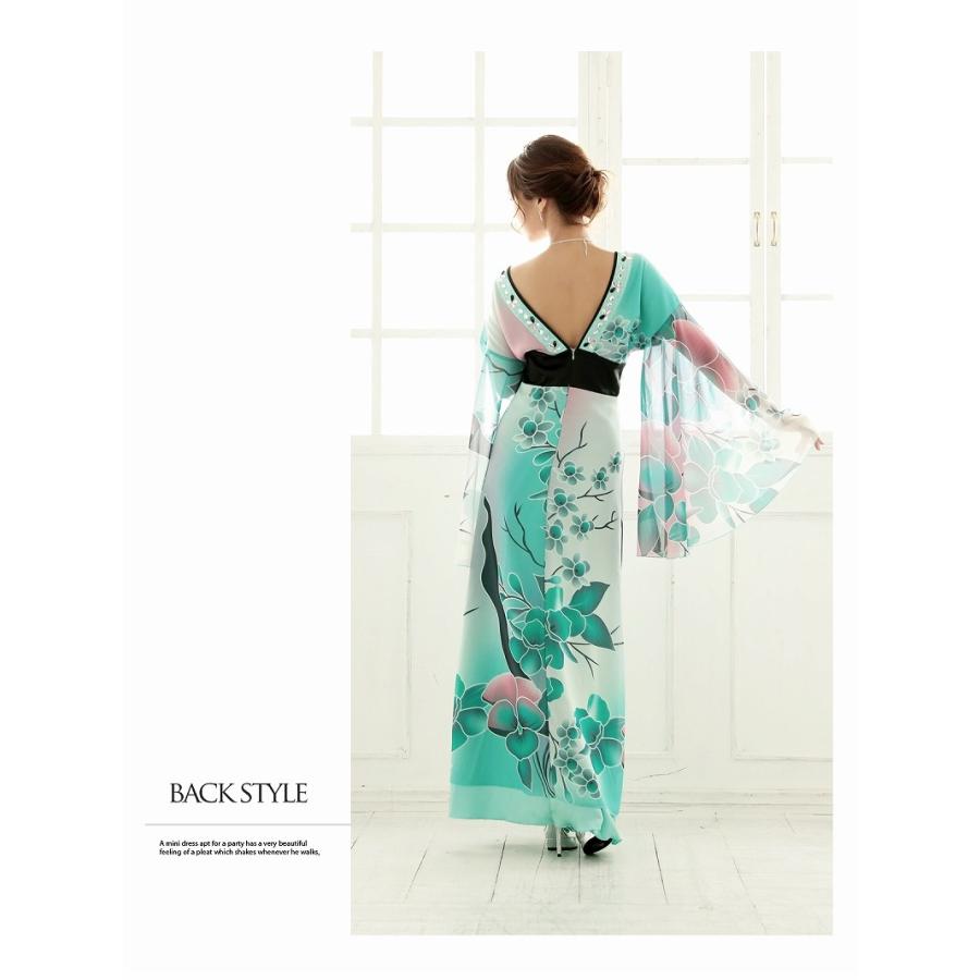 リューユ 花魁 コスプレ ドレス グリーン Ryuyu 花魁 コスプレ 衣装 和柄ドレス コンパニオン 着物 ドレス