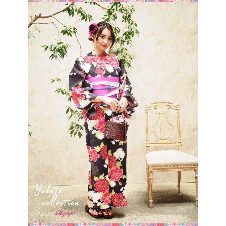 浴衣 セット レディース ゆかた 帯 下駄 キャバ Ryuyu 花柄 黒 大人っ