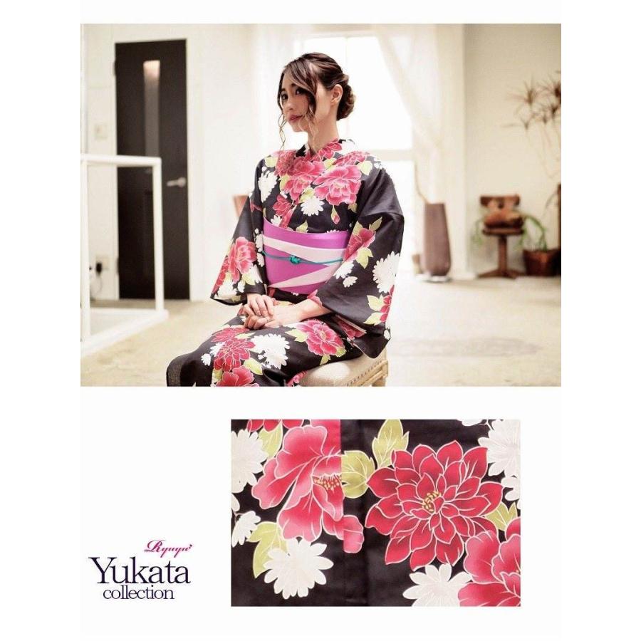 浴衣 セット レディース ゆかた 帯 下駄 キャバ Ryuyu 花柄 黒 大人っ