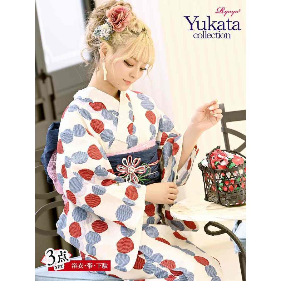 浴衣 セット レディース ゆかた 帯 下駄 キャバ Ryuyu 水玉 レトロ 白 浴衣セット 5037 Belsiaヤフー店 通販 Yahoo ショッピング