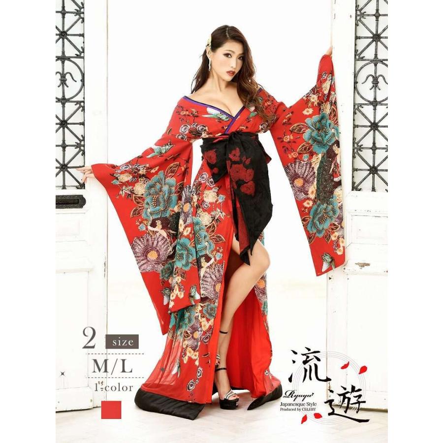 花魁 コスプレ 衣装 和柄ドレス コンパニオン 衣装 着物 ドレス 流遊 花魁 着物ドレス 赤 コスプレ