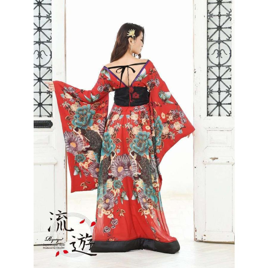 花魁 コスプレ 衣装 和柄ドレス コンパニオン 衣装 着物 ドレス 流遊 花魁 着物ドレス 赤 コスプレ_2