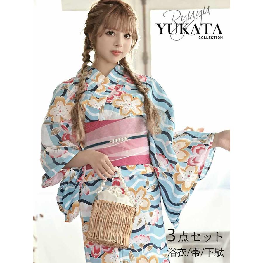 浴衣 セット レディース 浴衣レディース レディース浴衣 ゆかた 帯 下駄 キャバ浴衣 キャバ 夏祭り 花火大会 Ryuyu 桜 女性用浴衣 レディース セット ゆかた 帯 下駄 キャバ Ryuyu 桜柄 水色