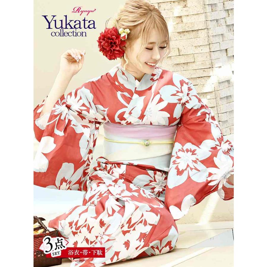 浴衣 セット レディース ゆかた 帯 下駄 キャバ Ryuyu 浴衣 大判花柄 レディース浴衣 赤 浴衣 セット レディース ゆかた 帯 下駄 キャバ Ryuyu 大判花柄