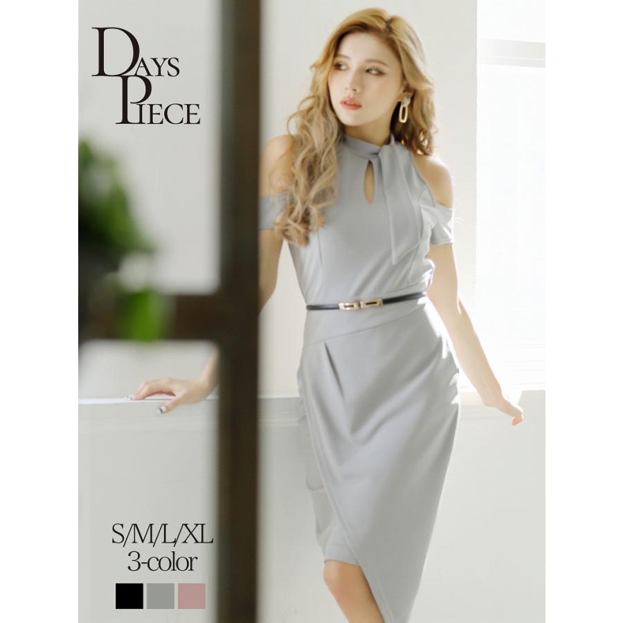 キャバドレス 韓国 膝丈 キャバクラ キャバワンピース パーティードレス Dayspiece 韓国テイスト ワンカラー ボウタイ ナイトドレス