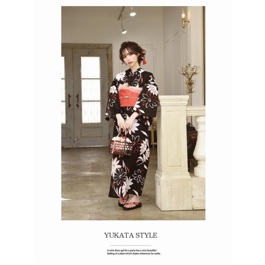 浴衣 セット レディース ゆかた 帯 下駄 キャバ Ryuyu 黒 モノトーン