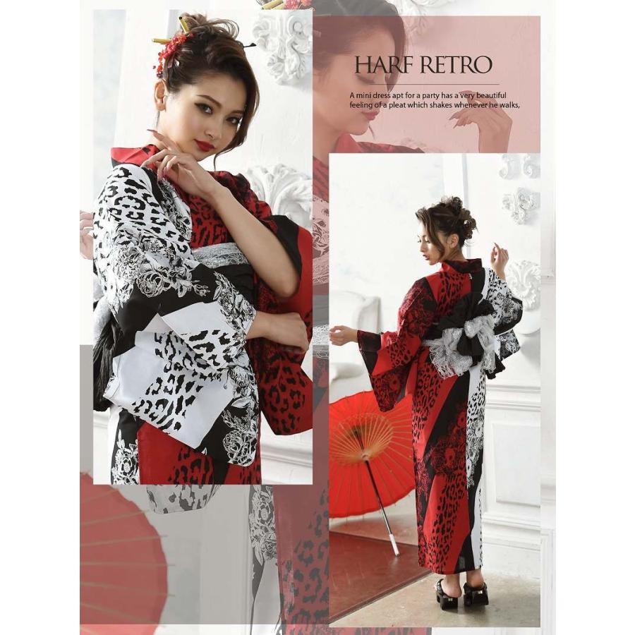 浴衣 セット レディース ゆかた 帯 下駄 キャバ Noalice レオパード かっこいい 半身柄 赤 Belsia 通販 Yahoo ショッピング