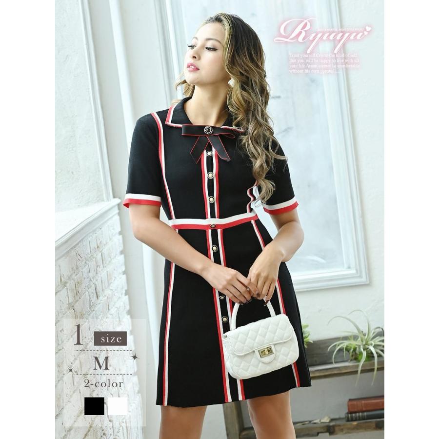 キャバドレス キャバクラ キャバワンピース パーティードレス Ryuyu リボン トリコロール マルチカラー 半袖 5065 Belsiaヤフー店 通販 Yahoo ショッピング