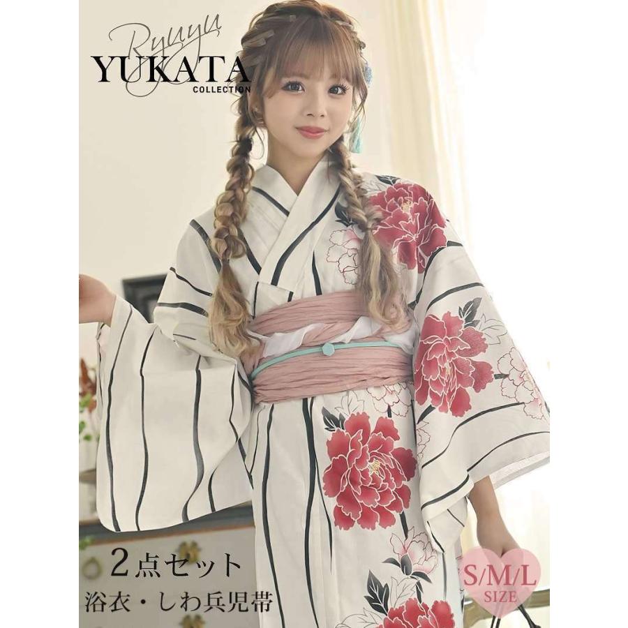 2023 新作 浴衣 セット レディース ゆかた 帯 下駄 キャバ Ryuyu モノトーン あいさ 白 ギャル 女性用浴衣 レディース セット ゆかた 帯 下駄 キャバ Ryuyu