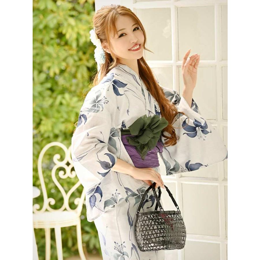 浴衣 セット レディース ゆかた 帯 下駄 キャバ Ryuyu 白 ホワイト 花