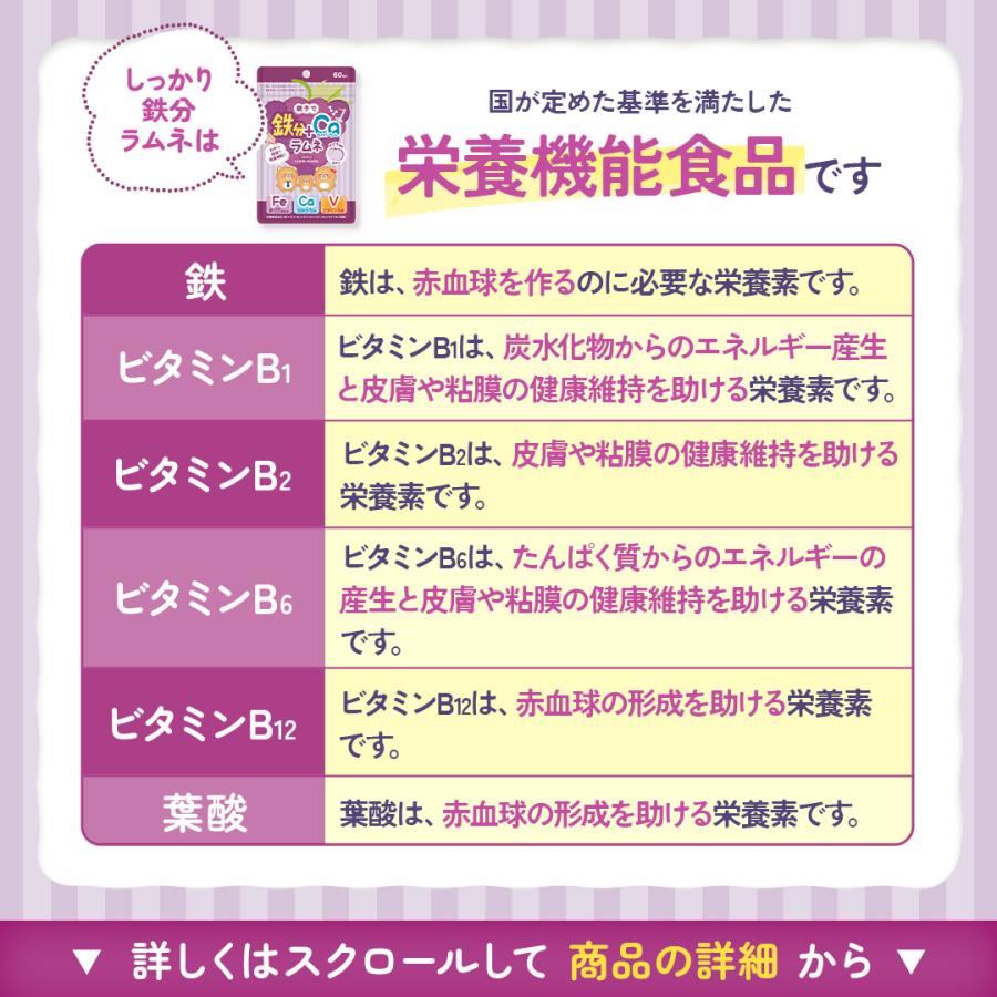 【ベルタ 公式】しっかり鉄分ラムネ 親子 子ども ブドウ味 ラムネ 鉄分 カルシウム ビタミン サプリ サプリメント 無添加 ヘム鉄 葉酸 1袋 (1袋60粒) BELTA | ベルタ | 10