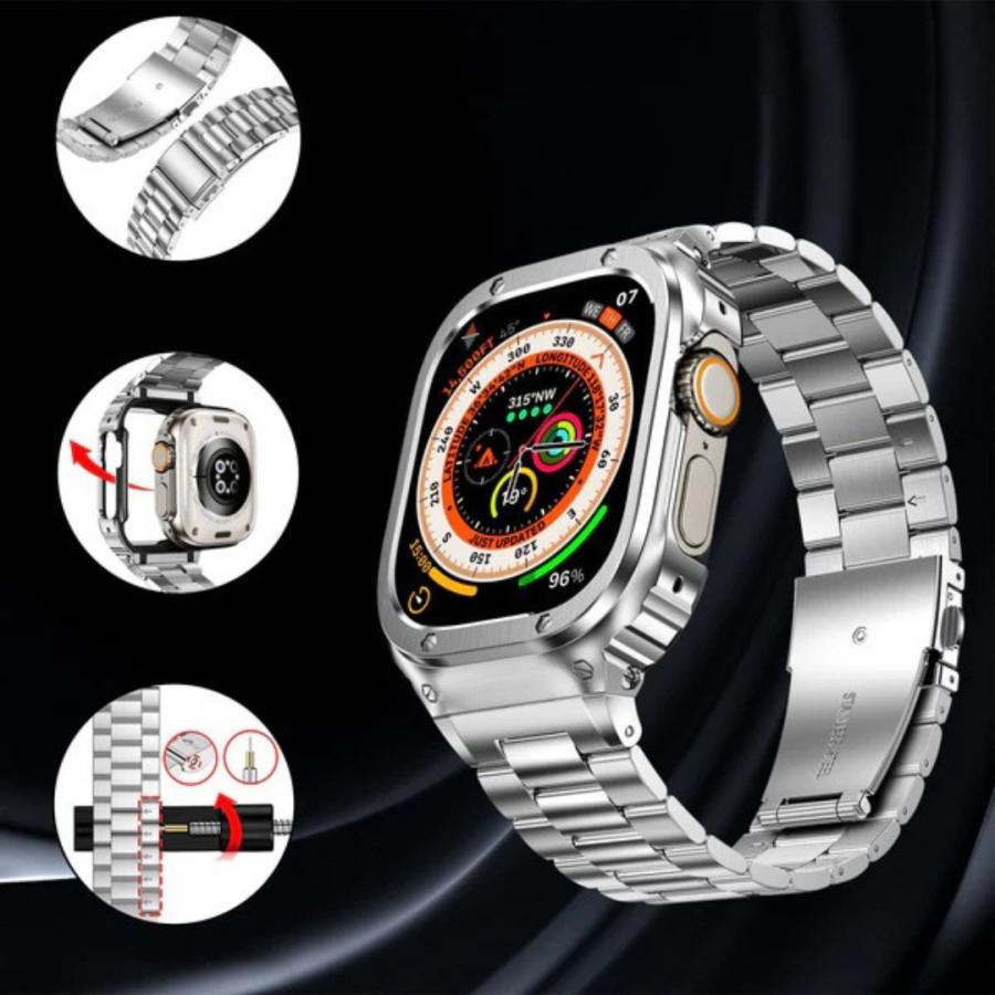 SE3 Ultra3対応 アップルウォッチ バンド ケース一体型 メンズ Apple Watch ベルト タフステンレスケース一体型バンド BELTIES ベルティーズ 44mm 45mm 49mmの画像