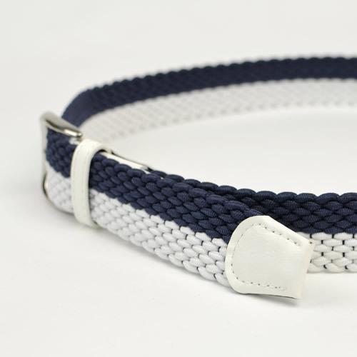 O - 【超美品】アルベルト メッシュベルト ネイビー×白 シルバーバックル ゴム メンズ  ゴルフウェア O ゴムベルト メンズ ベルト ゴルフウェア メッシュベルト