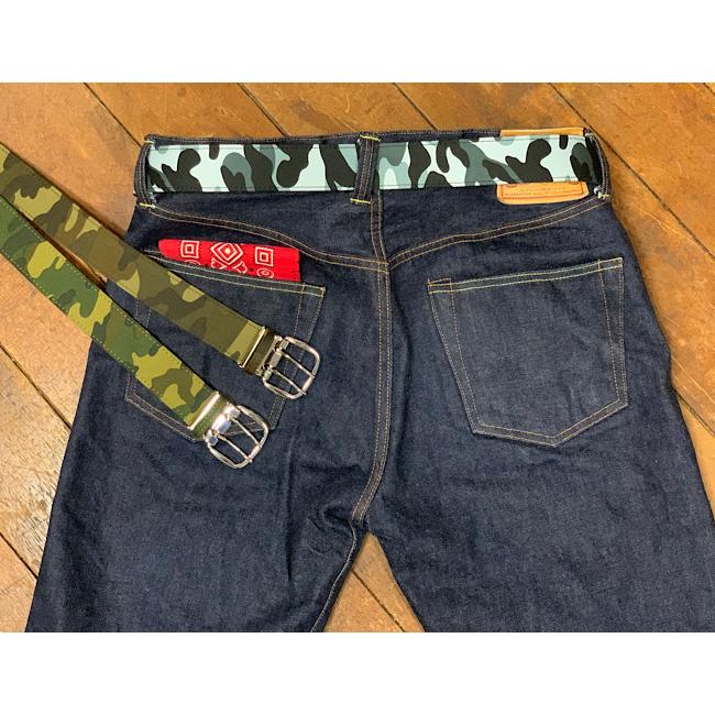 Wピンベルト】 迷彩柄ベルト 40ミリ幅 ダブルピンベルト camo柄