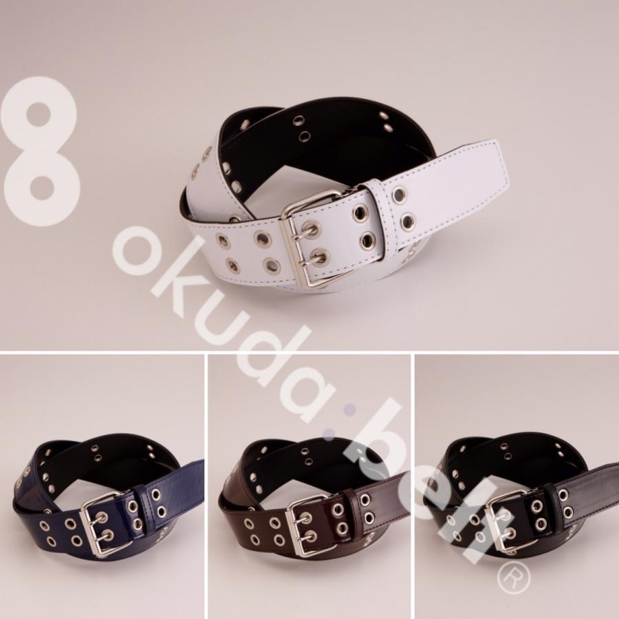 ベルト メンズ 40ミリ エナメル スタッズ ダブルピン 選べる スムース