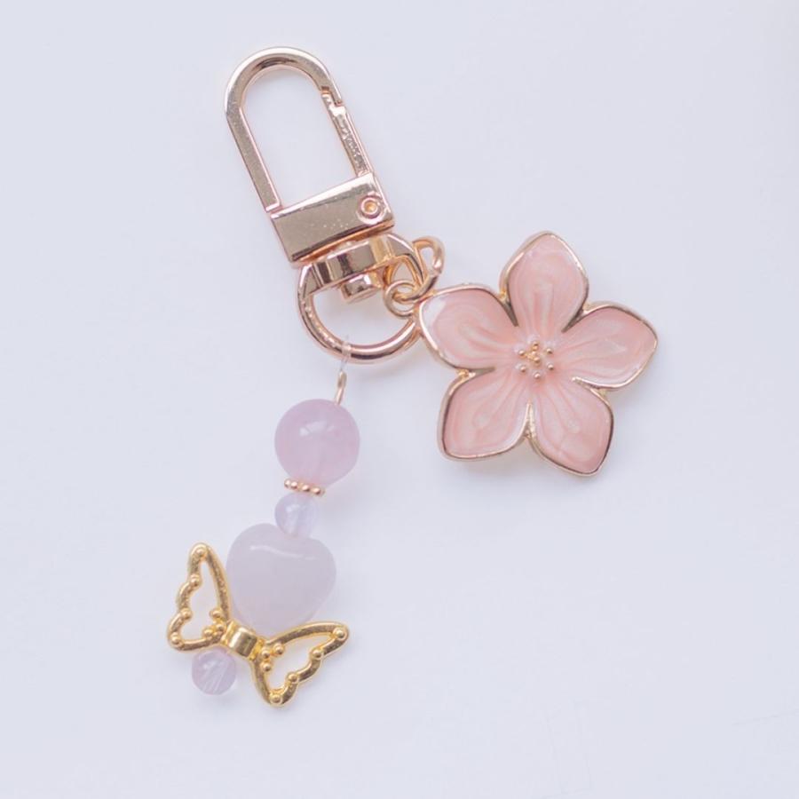 ローズクォーツスマホアクセサリー 桜・蝶 ピンク＆ホワイト｜恋愛運