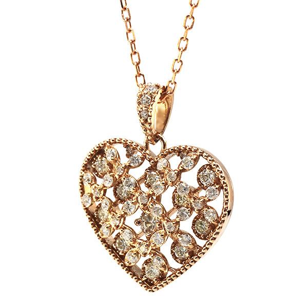 ネックレス 限定1本 K18PG 0.5ct ダイヤモンド ハート ペンダント チェーン付き 限定マルシェ 誕生石4月の画像