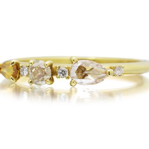 限定１本 K18GG 0.38ct マルチカラーダイヤモンド ７石 リング 12号 サイズ変更承ります 誕生石4月の画像