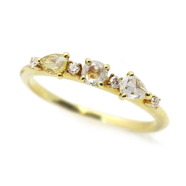限定1本 K18GG 0.37ct マルチカラーダイヤモンド 7石 リング 12号