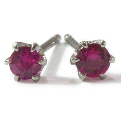 ピアス 2.5ミリ ビルマ産ルビー プラチナ製 スタッド ピアス 誕生石 7月