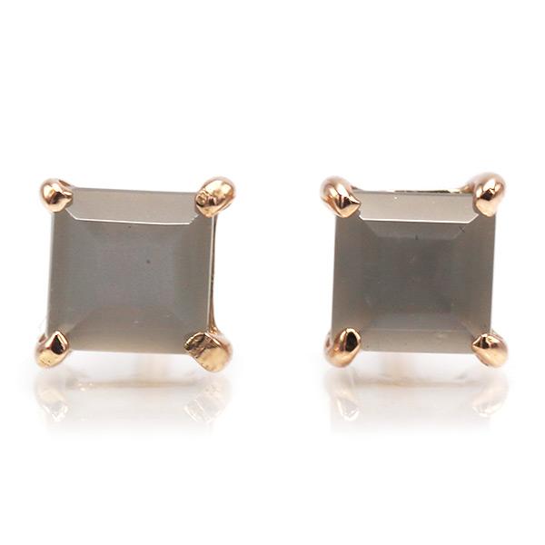 グレームーンストーン スクエア ピアス 1ペア 両耳分 PT900 K18 K10