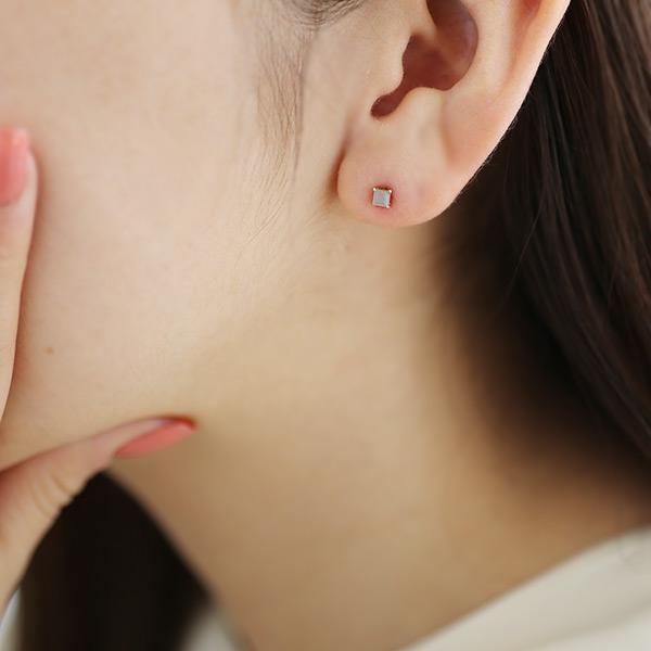 グレームーンストーン スクエア ピアス 1ペア 両耳分 PT900 K18 K10