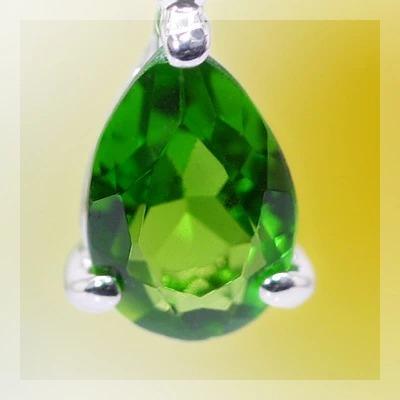 6×4ｍｍ グリーンガーネット ペアシェイプ ローズカットダイヤモンド ペンダント チェーン付　PT900 K18 K10対応の画像