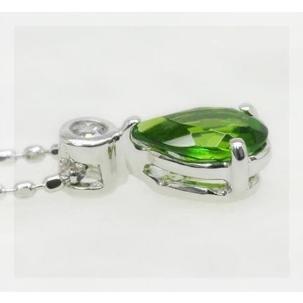 6×4ｍｍ グリーンガーネット ペアシェイプ ローズカットダイヤモンド ペンダント チェーン付　PT900 K18 K10対応の画像
