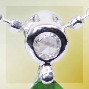 6×4ｍｍ グリーンガーネット ペアシェイプ ローズカットダイヤモンド ペンダント チェーン付　PT900 K18 K10対応の画像
