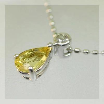 6x4mm ゴールデンベリル ペアシェイプ ローズカットダイヤモンド ペンダント チェーン付　PT900 K18 K10対応 誕生石 4月の画像