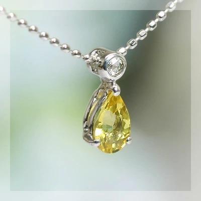 6x4mm ゴールデンベリル ペアシェイプ ローズカットダイヤモンド ペンダント チェーン付　PT900 K18 K10対応 誕生石 4月の画像