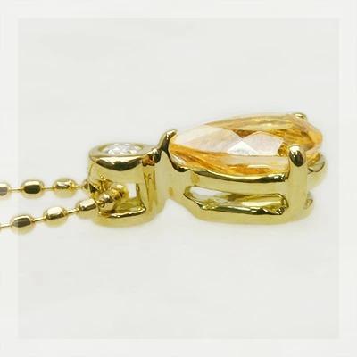 希少石 6×4ｍｍ インペリアルトパーズ ペアシェイプ ローズカットダイヤモンド ペンダント チェーン付　PT900 K18 K10対応の画像