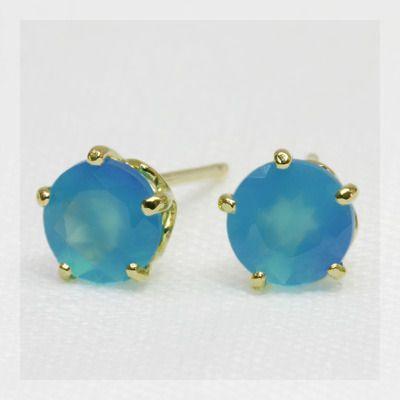 P10％中 5mm シーブルーカルセドニー レースワーク ピアス PT900 K18 