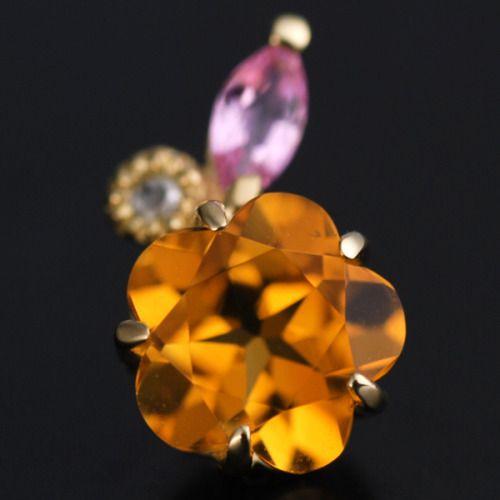 お花シトリン ピンクサファイア ローズカットダイヤモンドピアス PT900 K18 K10対応  誕生石 4月 9月 11月の画像
