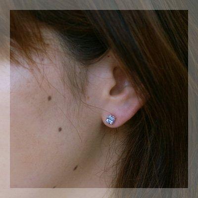 アクアマリンスクエアピアス PT900 K18 K10対応 誕生石 3月の画像
