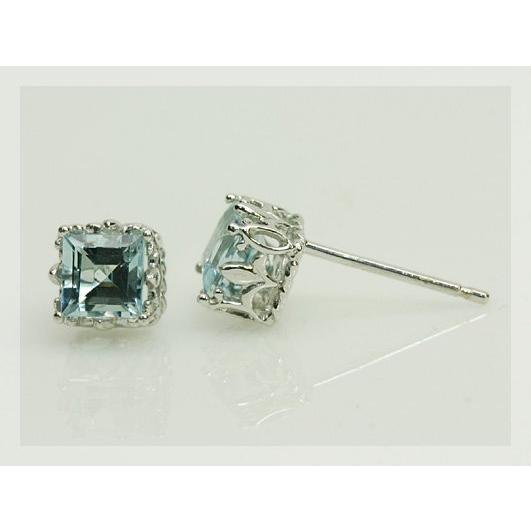 アクアマリンスクエアピアス PT900 K18 K10対応 誕生石 3月の画像