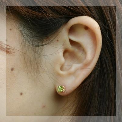 繊細レース ペリドットスクエアピアス PT900 K18 K10対応 : ジュエリー