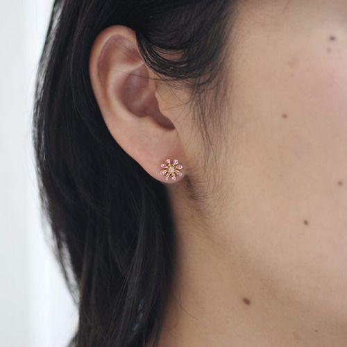 オパール ピンクトルマリン ピアス マーガレット PT900 K18 K10対応