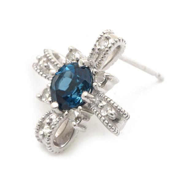 ピアス ロンドンブルートパーズ ローズカットダイヤ アンティークリボン ピアス  誕生石 4月 11月　PT900 K18 K10対応の画像