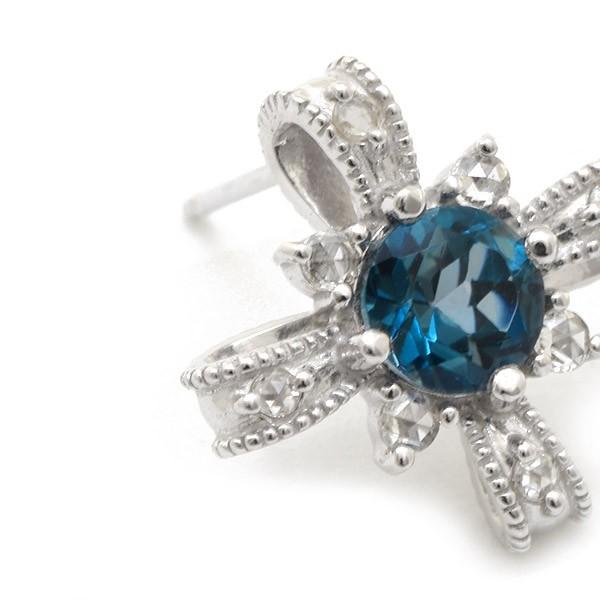 ピアス ロンドンブルートパーズ ローズカットダイヤ アンティークリボン ピアス  誕生石 4月 11月　PT900 K18 K10対応の画像