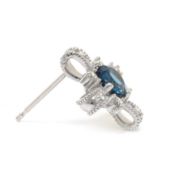 ピアス ロンドンブルートパーズ ローズカットダイヤ アンティークリボン ピアス  誕生石 4月 11月　PT900 K18 K10対応の画像