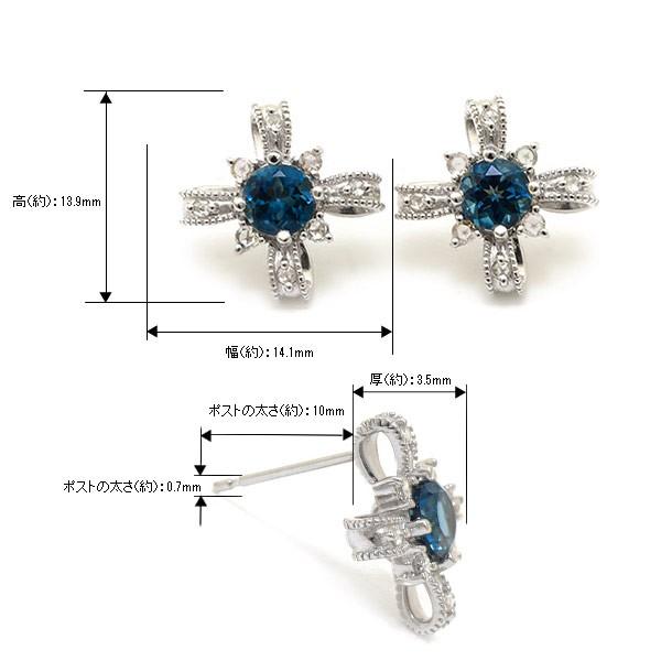 ピアス ロンドンブルートパーズ ローズカットダイヤ アンティークリボン ピアス  誕生石 4月 11月　PT900 K18 K10対応の画像