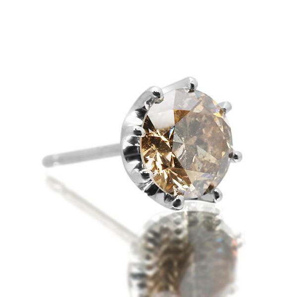 P10％ あすつく PT900 5.5mm 0.7ct ブラウンダイヤモンド 片耳 ピアス